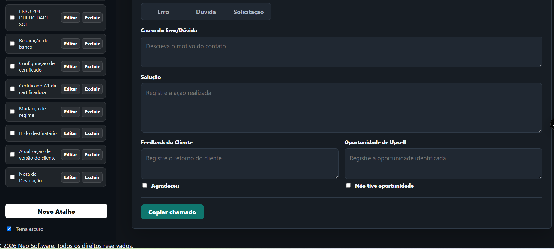 Interface do Chamado Express